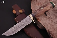10' DAMASCUS KNIFE HUNTING FIXED BLADE BUSHCRAFT KNIFE CAMEL BONE HANDLE X-92