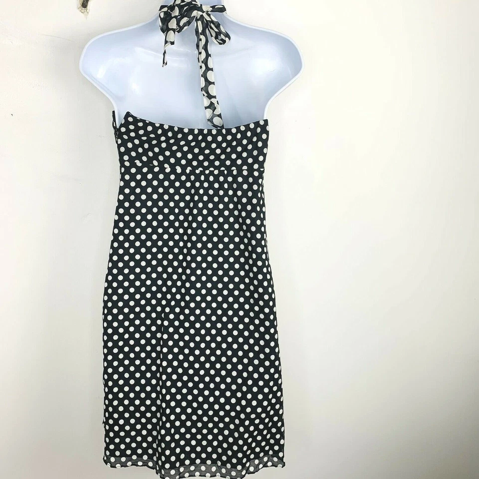 Vestido halter para mujer The Limited talla 0 negro blanco lunares hasta la rodilla  Foto 2 de 4