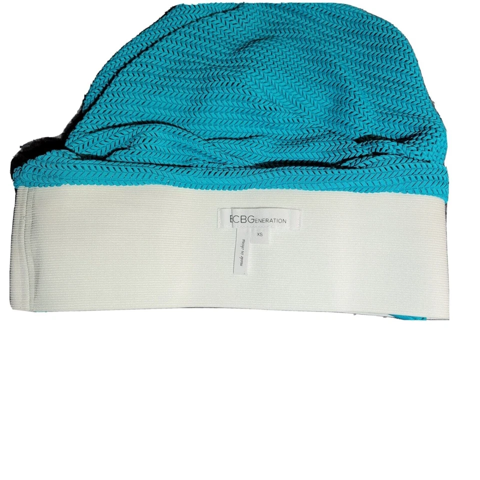 BCBGeneration 蓝绿色编织迷你裙 XS 码弹力宽边紧身腰带 — 第 3/4 张图片