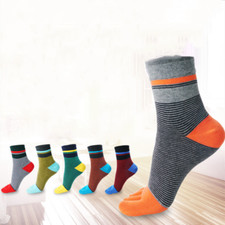 6Pack Men Combed Cotton Crew Socks Five Finger Toe Striped Breathable Sport 7-11