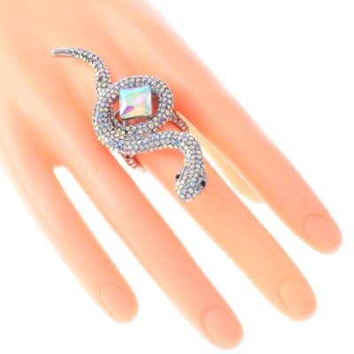 SILVER SNAKE NARROW RING ‹EXCLUSIVE > Silver Tone Stretch Metal Snake Ring With Rhinestone R1294-SAB | eBay
