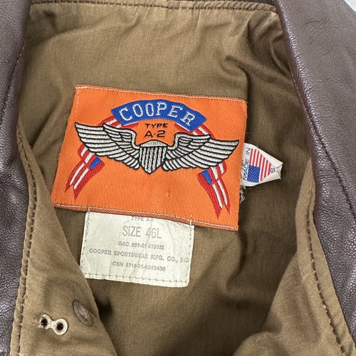 Vintage Cooper Type A-2 Jacket Men 46L Brown Bomber Flight Coat Goatskin Leather - Picture 5 of 9