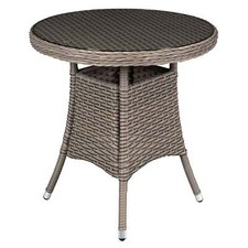 Round Garden Table, Glass Top, Chester Rattan Wicker, Ø70cm- Brown