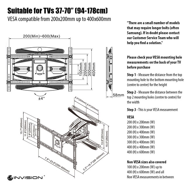 Invision HDTVDXL 37 to 70 inch TV Wall Mount Bracket for sale online