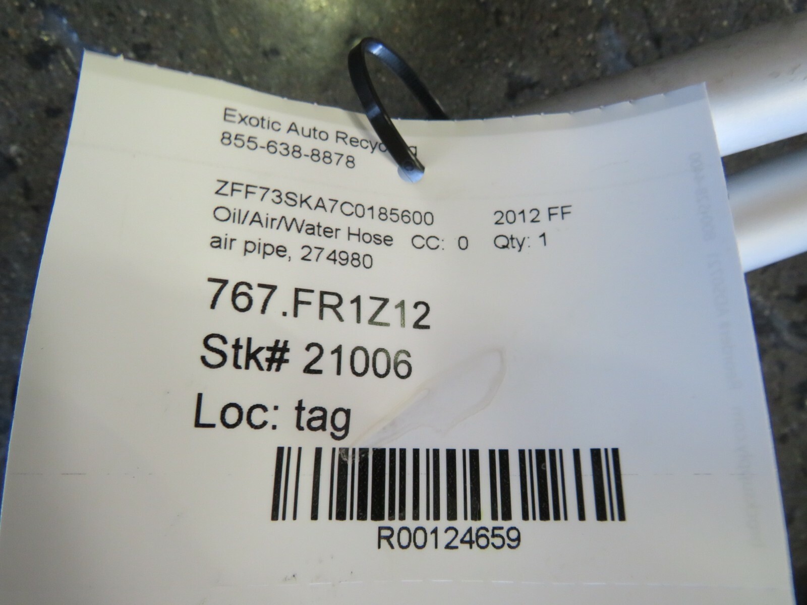 Ferrari FF, Air Delivery Pipe/Hose, Used, P/N 274980