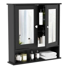 Double Door Wall-Mounted Medicine Cabinet Bathroom Organizer w/Adjustable Shelf