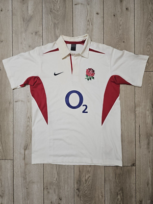 ENGLAND RUGBY VINTAGE SHIRT RUGBY JERSEY 2005 2006 RARE O2 WHITE L