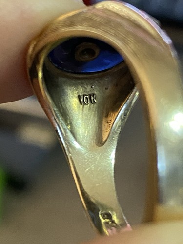 Anello uomo muratore oro giallo blu loggia 10 carati Kinsley & Sons 8,1 gr misura 12 1/4 - Foto 7 di 9