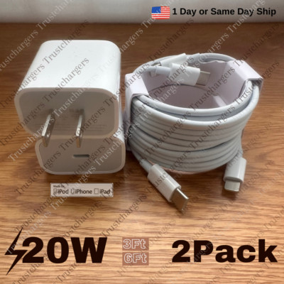 2 Pack 20W USB Type C Fast Charger PD Power Adapter Cable For iPhone 14/13/12/11