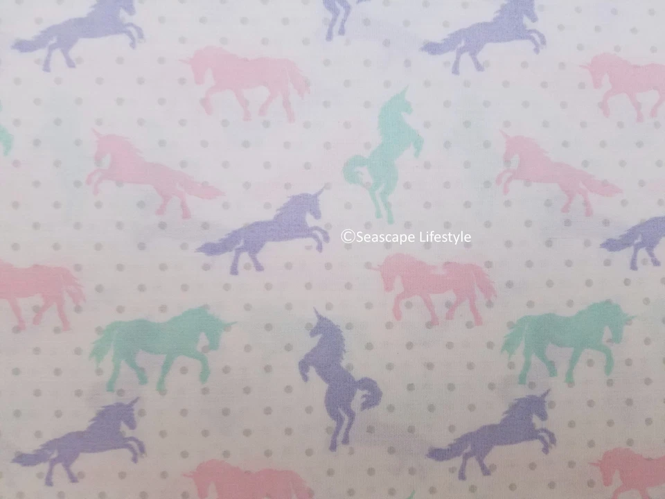 ❤ PASTEL UNICORNS ❤ Twin & FULL Sheet Set SIlver Polka Dots Unicorn Horses - Image 3 of 4