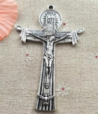 silver 22" chain necklace BIG HUGE LARGE CROSS JESUS CRUCIFIX pendant men women