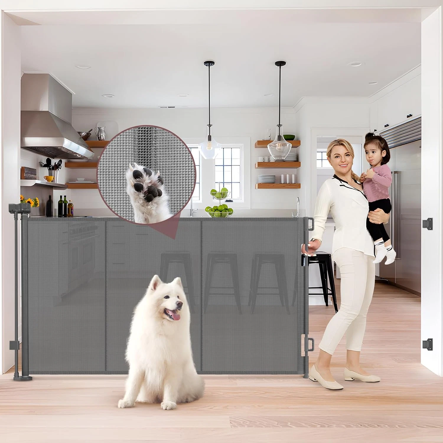 Reinforced 41 Inch Extra Tall Pet Gate, 80 Inch Extra Wide, Retractable Baby Gat