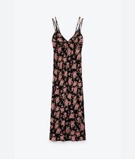 Zara Dress Medium Black Floral Slip Midi NEW