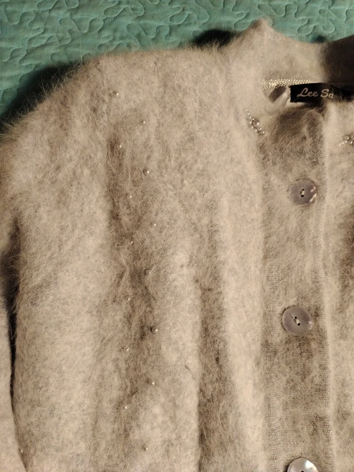 Chaqueta Suéter Vintage Lee Sands Angora Mezcla Conejo Talla Única Plus Gris Foto 4 de 4