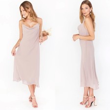 Show Me Your Mumu Verona Cowl Midi Dress Soft Beige Chiffon Size Small
