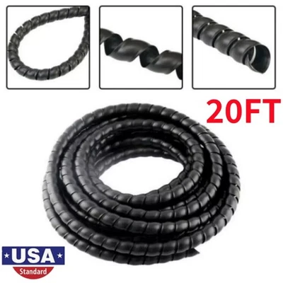 Hydraulic Hose Spiral Wrap 3/4" Wire Protector Cover Guard Cable Organizer 20FT