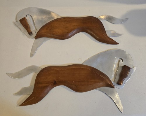 Vintage MCM Wooden And Aluminum Wall Hangers