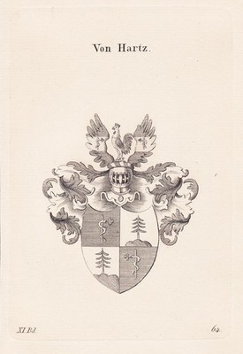 Hartz Wappen coat of armes Kupferstich Genealogie Heraldik heraldry 1820