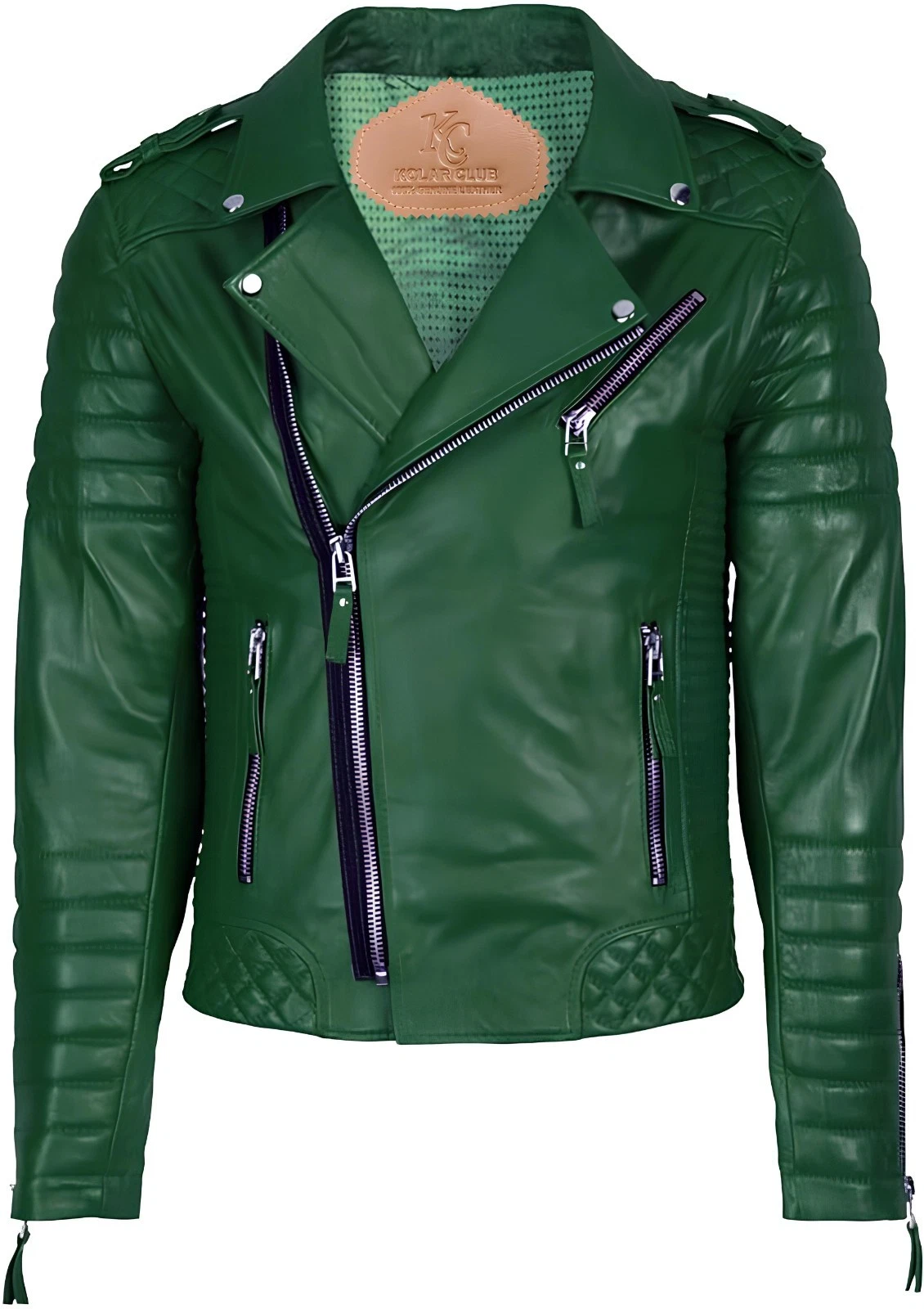 Men's Jacket Lambskin Leather Racer Biker Cafe Green Real Motorcycle Genuine Men