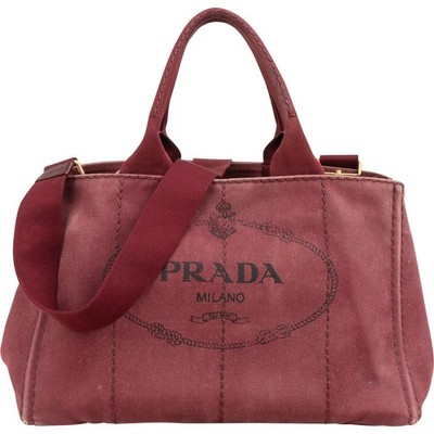 Prada Bordeaux Canvas Canapa Tote Handbag Tasche