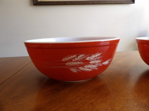 Set of 4 Pyrex Autumn Harvest Wheat Mixing Nesting Bowl 401 402 403 404 Vtg - Picture 4 of 18