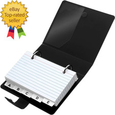 3X5 Lined Index Cards with Ring Binder Holder and Dividers 100 Ruled Cards Black