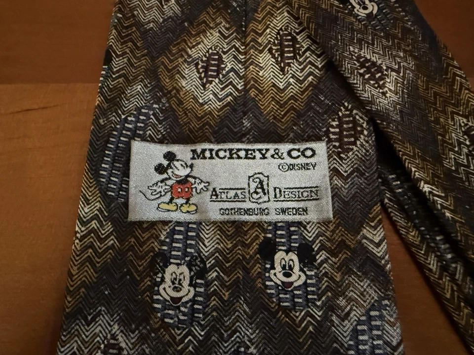 Corbata Mickey And Company Disney Mickey Mouse 100% Seda Marrón Tostado Diseño Atlas Foto 3 de 4