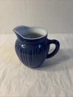 Vtg 1930's Hazel Atlas 4" Ribbed Blue & White Glass Creamer Milk Pitcher