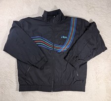 Vintage FILA Windbreaker Jacket W XL Black Full Zip Retro Striped Athletic 367