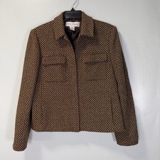 Rena Rowan Vintage Brown and Tan Tweed Patterned Full Zip Blazer Size 8