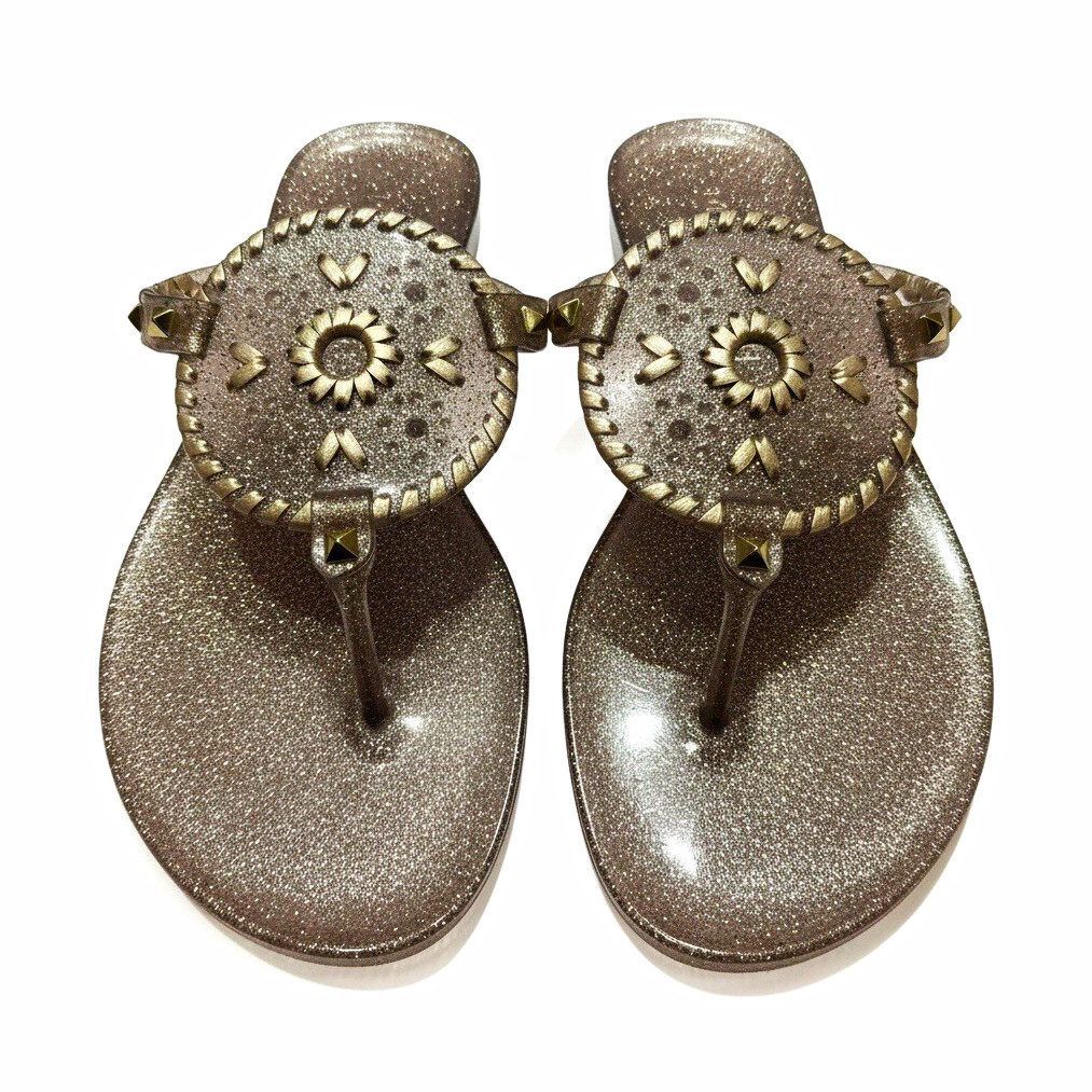 Jack Rogers Women's Gold Glitter Thong Sandals Slip On US 10 Lightweight