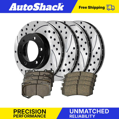 Front and Rear Drilled Brake Rotors Black & Pads for Toyota 4Runner FJ Cruiser