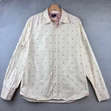 Paul Smith Jeans Cream Red Leaf Print Button Down Shirt Mens L Organic Cotton