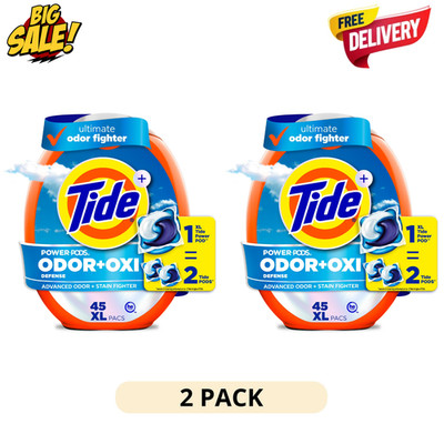 2 Pack Tide Power PODS Oxi Odor Defense 45Ct Original Laundry Detergent