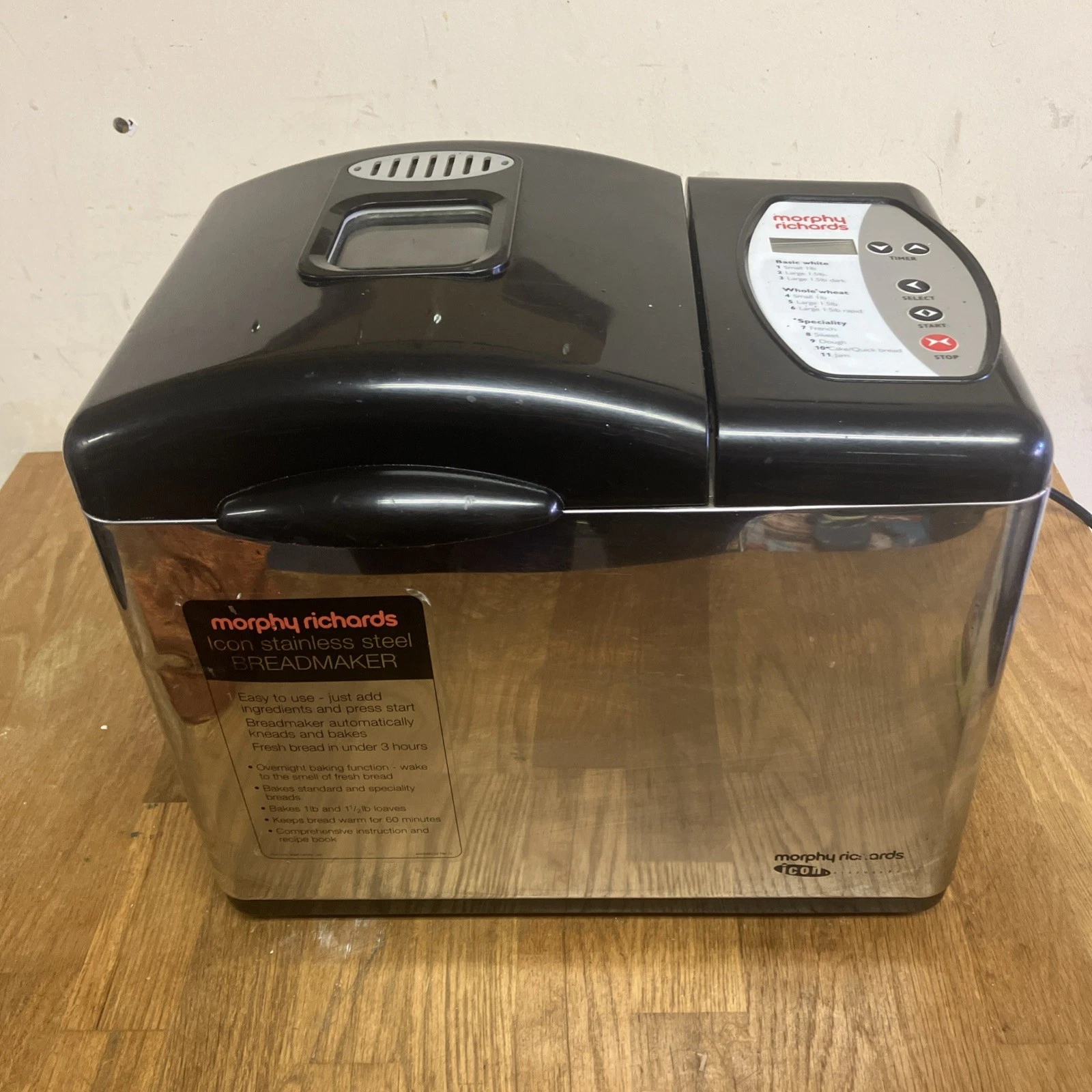 Morphy Richards Icon Bread Maker Model 48221 Chrome Stainless Steel Tested Vtg