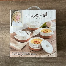 Dolly Parton-Set of 4 -Speckled Stoneware Casserole Dishes With Lids - Brand New