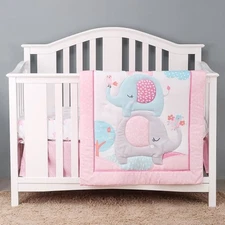 3 Piece Baby Crib Bedding Set for Girls, Baby Bedding Includes Comforter, Fit...