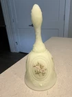 Fenton Hand Painted Floral Uranium Custard Glass Bell Signed Vintage 1970s