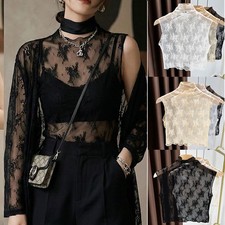 Women's Sheer Mesh Lace See-Through Sleeveless Crop Tops Casual T Shirt;