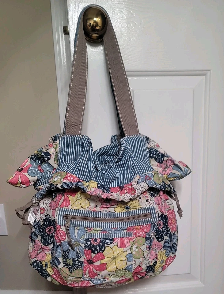 Thirty-One Brand Cinch Top Railroad Bucket Bag interior floral Boho Cottage Core Foto 4 de 4