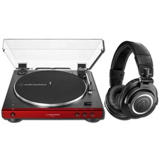 Audio-Technica AT-LP60XBT-RD Red BT Turntable w/ ATH-M50xBT2 Headphones