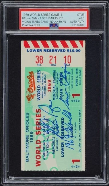 NOLAN RYAN Signed 1969 WORLD SERIES GAME 1 w/INSCRIPTION Ticket