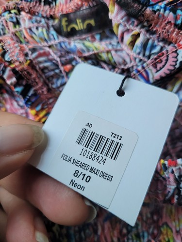 Folia 8-10 maxi dress neon bright Summer stretch new #D1 - Picture 5 of 5