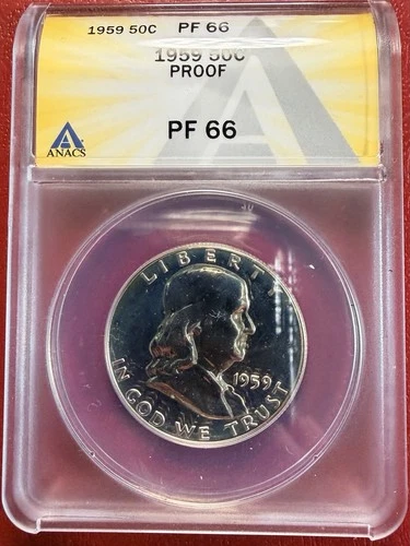 1959 Proof Franklin Half Dollar. ANACS. PF-66. Free Shipping