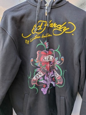 Ed Hardy by Christian Audigier Skull Wings Big Logo Zip Hoodie Y2K Style