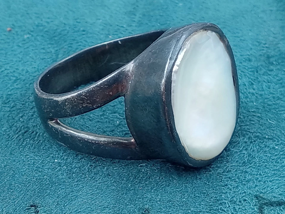 Anillo de plata de ley de diseño interesante talla 9,75 para hombre con montura de perlas naturales Foto 4 de 4