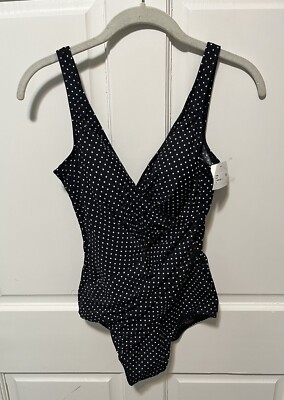 NWT Miraclesuit Shapewear Swimsuit Swim Tank Black Polkadot Size 10 New Women s