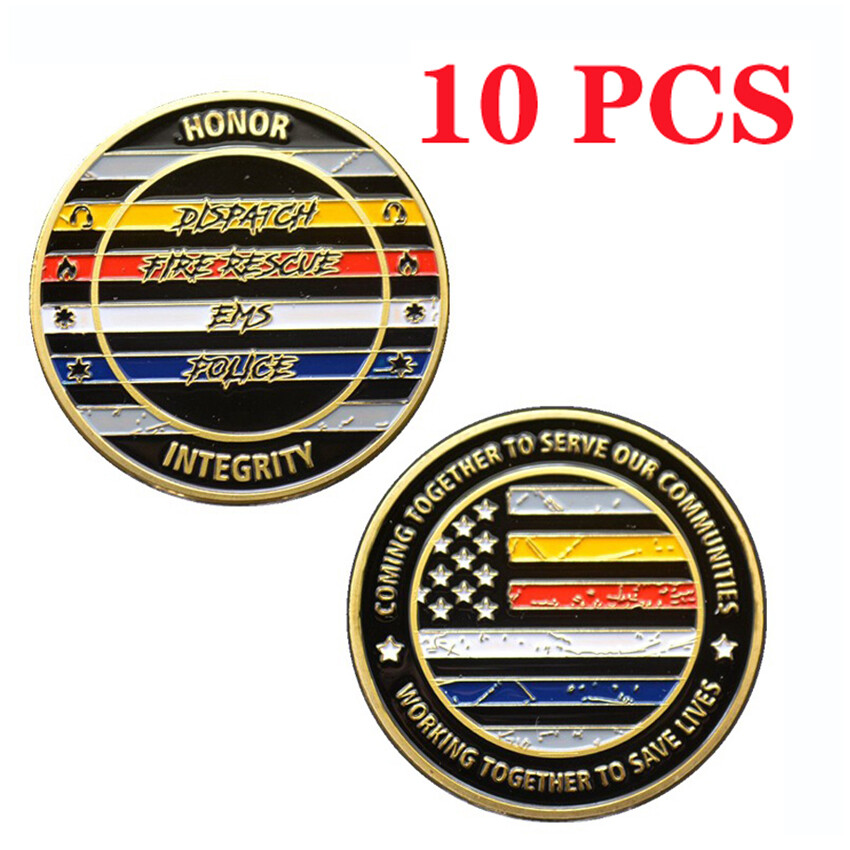 10 PCS Challenge Coin Dispatch Fire Rescue Ems Police Commemorative Honor