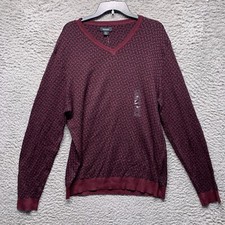 Alfani Sweater Mens XL Maroon Geometric Port V Neck Pullover Long Sleeve
