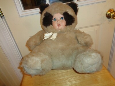RARE 18'' REALISTIC LIFELIKE SHOW STOPPERS FURRY RACCOON BABY PORCELAIN FACE DOLL
